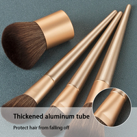 Ensemble professionnel de 4 pinceaux de maquillage en poudre or champagne, manche en bois, poils synthétiques, portable, logo personnalisé pour le visage, les ombres à paupières