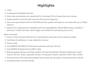Oscilloscope Keysight Technologies InfiniiVision 3000T Série X MSOX3102T 1 GHz, 2 canaux analogiques, 16 numériques - Product Image 4