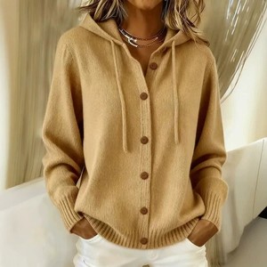 <b>Light</b> Blue Hooded Knit <b>Cardigan</b> Button Front Sweater Pullover for Casual Wear - Product Image 3