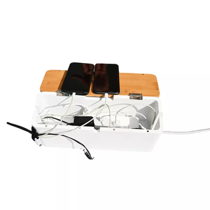 Caja de gestión de cables de bambú grande, organizador de tira de alimentación rectangular con técnicas talladas para almacenamiento de kit médico para ocultar cables en el hogar - Product Image 2