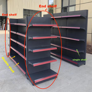 Espositore da supermercato autoportante in metallo, robusto, grigio scuro, bifacciale, con pannello posteriore solido, scaffalatura a <span class=keywords><strong>gondola</strong></span> per alimentari - Product Image 4