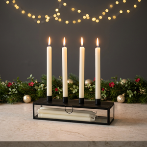 Wholesale Modern <b>Black</b> Metal Candle Stand with Glass Storage Box Handmade Durable for Christmas & Easter Home Decoration - Product Image 1