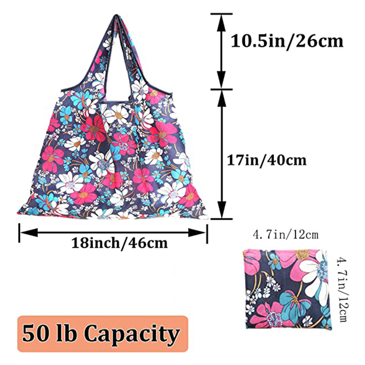 Cute Flower Durable Shopping Totes Fashion Washable Foldable Bag with Pouch