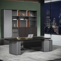 Bureau de direction électrique moderne de luxe à hauteur réglable avec armoire latérale, table de direction intelligente en L pour PDG, assis-debout