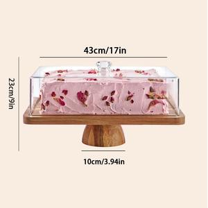 Tatlılar ve kek ekran standları ahşap silindir kaide <span class=keywords><strong>Glass</strong></span> tutucu akasya ahşap kek <span class=keywords><strong>stand</strong></span>ı ile cam akrilik kapak - Product Image 2