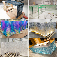 Table de bar en verre cristal de qualité supérieure avec plateau en résine époxy, design carré moderne pour bar à domicile, hôtel, utilisation commerciale, mobilier durable