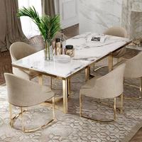 Usine de meubles de Foshan, meubles modernes pour la maison, table à manger en acier inoxydable avec cadre doré, ensemble de table à manger pour appartement, table à manger de luxe en marbre