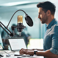 Microphone à condensateur professionnel BM800 avec carte son V8X, bras articulé antichoc et filtre anti-pop pour studio, streaming et karaoké