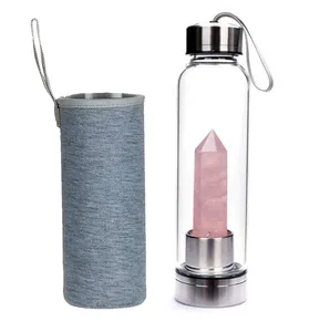 Botella de agua de piedra de cristal con infusión de cristal, regalo curativo, amatista natural, 500ml