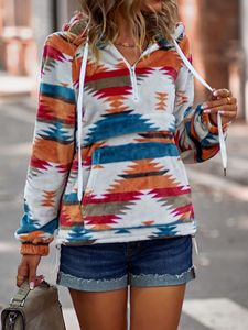 Ropa de otoño e invierno para mujer, jersey de lana suave con estampado azteca, chaqueta con capucha y bolsillo, Navajo, 2022 - Product Image 3