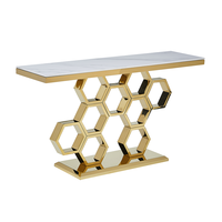 Table console de couloir en acier inoxydable noire de luxe moderne et minimaliste en métal et marbre