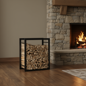 Support à bois de chauffage en acier noir mat 19,7x11x22 pouces, style rectangulaire moderne, pour accessoires de cheminée - Product Image 2