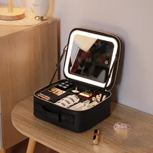 Custom Vanity Cosmetics Case borsa per il trucco Organizer da viaggio Make Up Makeup Box con specchio luminoso a Led