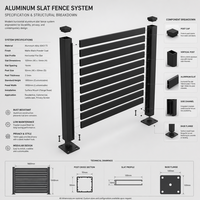 Panneaux de clôture en aluminium modernes à lames horizontales, clôture en métal à lattes pour résidentiel et jardin
