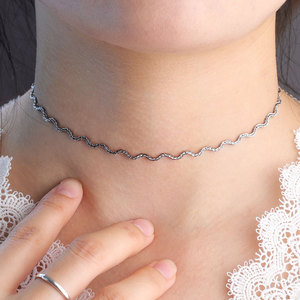 Ensemble de bijoux tendance pour femmes, collier et bracelet en acier inoxydable 316l imperméable, plaqué or 18 carats, motif vague - Product Image 3