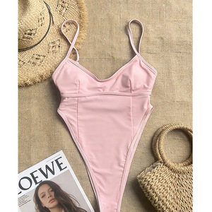 Maillot de bain une pièce pour femme à bretelles spaghetti, décolleté plongeant, coupe haute, effet ventre plat, pour la plage et les vacances, vente en gros - Product Image 6