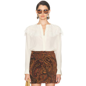 Blusa Casual de Oficina Retro Vintage de Manga Larga con Cuello en V Blanca para Mujer, Camisa con Botones y Ribete de Encaje, Corte Regular, ODM - Product Image 1