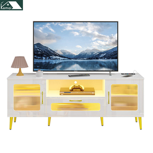 Hochglanz LED-Licht TV c <span class=keywords><strong>Abinet</strong></span> mit zwei Schubladen TV-Ständer Moderne Luxus hochwertige Glas trennwände Boden Schließ fächer 59In - Product Image 3