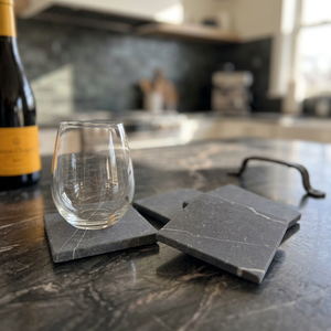 Premium Marquina Black <b>Marble</b> <b>Coaster</b> Set Natural Stone Finish Drink <b>Coasters</b> for Elegant Home Decor Coffee Table Dining - Product Image 1