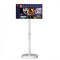 Monitor de TV LED LCD con Pantalla Táctil Inteligente de 21.5 Pulgadas, Cartel Digital Portátil, Soporte de Piso Inalámbrico Móvil, Blanco, Full HD, para Exteriores