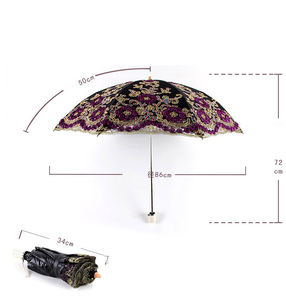 Payung matahari sutra lapisan ganda Lolita mewah DD3790 payung pernikahan bordir bunga renda 2 lipat Logo kustom tahan hujan dewasa - Product Image 6