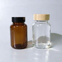 Bouteille de vitamines en verre givré mat de 200 ml avec couvercle en bambou, pot pour compléments alimentaires, logo personnalisé, emballage de pilules de qualité alimentaire, FDA CE
