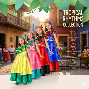 Disfraz de Flamenco Español para Niños - Traje de Fiesta con Volantes en Capas para Carnaval y Halloween - Product Image 1