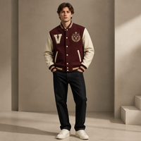Veste universitaire en cuir PU avec logo personnalisé, veste de baseball unisexe en polyester, veste de baseball de haute qualité avec broderie en chenille
