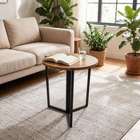 Table d'appoint pliante ronde, table basse rustique en bois et métal, petite table à café portable pour salon et balcon