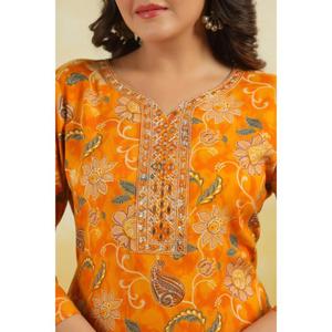 Traje ético para ocasiones especiales o casual en venta al por mayor Nueva moda Floral impreso puro algodón recto Kurta para mujeres - Product Image 5