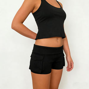 Shorts Casuales de Verano para Mujer, Estilo Y2K, Cintura Baja, Transpirables, Lavados, de Color Sólido, con Bolsillos y Cintura Elástica - Product Image 4