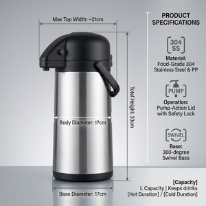 Carafe isotherme à double paroi en acier inoxydable de 3 L avec pompe, distributeur de café sous vide - Product Image 2