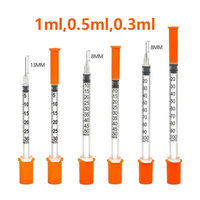 Seringue neuve de couleur verte, rose, violette, 1 ml, 6 mm, 8 mm, 31G, 30G, 13 mm, 0,3 ml, 0,5 ml, 1 ml, 29G, orange, pour usage vétérinaire et humain