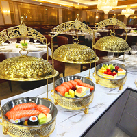 Set Perlengkapan Buffet Chafing Dish Bulat dengan Logo Custom, Penghangat Makanan Hotpot untuk Acara