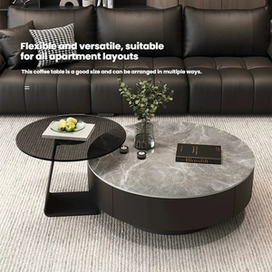 Tavolino da <span class=keywords><strong>Caffè</strong></span> Rotondo <span class=keywords><strong>in</strong></span> Marmo di Lusso Italiano con Vano Portaoggetti, Tavolino Laterale Nero per Arredamento Moderno da Soggiorno - Product Image 5