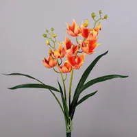 Anggrek Cymbidium Buatan Tangan 2 Tangkai dengan Daun Bunga Busa Dekorasi Rumah Rangkaian Bunga Meja Pernikahan Dekorasi Acara Pesta