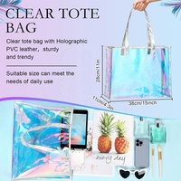 Sac de plage en PVC imperméable avec logo personnalisé, grande capacité, sac de shopping transparent pour femmes, pour les voyages et les courses d'été