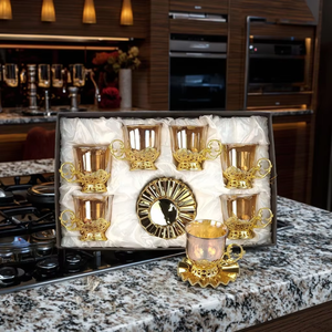 2025 nuovo arrivo di alta qualità placcato oro ceramica tè tazza di caffè set di lusso ispirato turco caffè Espresso in vita tazze di vetro - Product Image 3