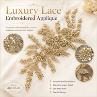 Applique en dentelle perlée et pailletée dorée, patch brodé fait main de luxe, motif floral à coudre pour robes de mariée et de soirée