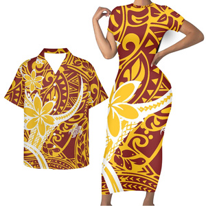 Set <span class=keywords><strong>2</strong></span> Pcs Pakaian Wanita Grosir Harga Murah Samoan Puletasi Gaun Polinesia Elastis Elegan Gaun Wanita Custom Kemeja Pria - Product Image 3