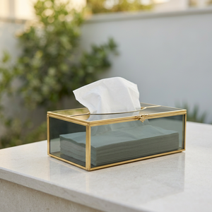 Wholesale Modern Luxury Brass Metal Framed <b>Black</b> Glass Tissue Holder Box for Home & Weddings Decoration - Product Image 5