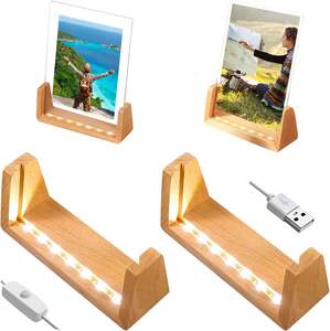 Support de base de lumière LED en bois USB pour plaque acrylique cadre photo lampe de nuit personnalisée en forme de U pour cadeaux d'anniversaire d'anniversaire - Product Image 1