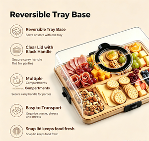 Planche à charcuterie en <span class=keywords><strong>bambou</strong></span> avec couvercle transparent, boîtes à charcuterie portables pour voyage, <span class=keywords><strong>plateau</strong></span> de service divisé, planche à découper pour la cuisine - Product Image 2