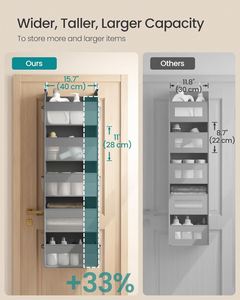 5-Tier Foldable Metal Hooks Transparent Nylon Mesh Hanging Door Organizer with 5 <b>Large</b> Pockets Over the Door Organizer - Product Image 2