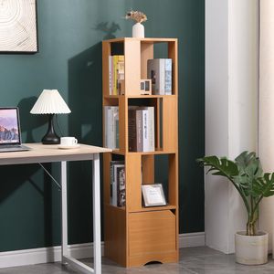 Tree 4-Tier Bookshelf Corner <strong>Slim</strong> Storage <strong>Shelf</strong> with Door, 136cm Tall Bookcase Shelving <strong>Unit</strong> - Product Image 3