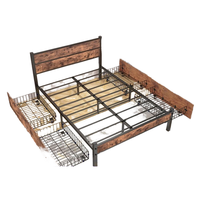 Lit double moderne et simple de 1,5 m avec cadre métallique épaissi, durable, doté d'un tiroir pratique pour chambre à coucher et dortoir