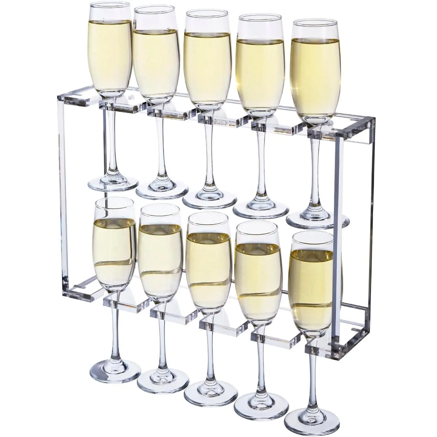 2 Tier Modern Premium Clear Acrylic Wall Mounted Champagne Flute Glasses Holder Display Rack Stemmed Glass Hanger Storage Shelf