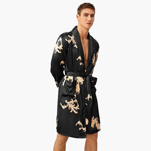 Peignoir décontracté pour homme à manches longues, imprimé tribal, en soie de luxe, ensemble robe et short en satin pour homme, robes kimono respirantes personnalisées pour homme - Product Image 1