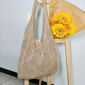 Sac fourre-tout en tricot pour femmes épaule été sacs à provisions Crochet maille <span class=keywords><strong>plage</strong></span> fourre-tout épaule sacs à main tricot creux sac d'été - Product Image 3