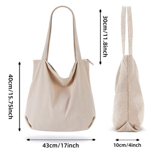 Soft Corduroy <b>Tote</b> <b>Bag</b> Large Capacity <b>Zipper</b> Shoulder Handbag Fits 14 Inch Laptop Casual Daily Shopping Work Travel <b>Bag</b> - Product Image 2